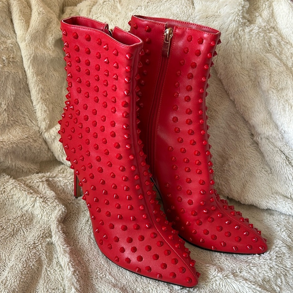 Red stiletto ankle boots with spikes size 9
